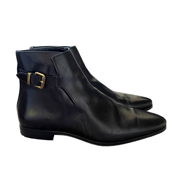 Zara Womans 10 Wyatt $199 Smooth Leather Jodhpur Flat Ankle Boots Almond Black - Picture 1 of 8